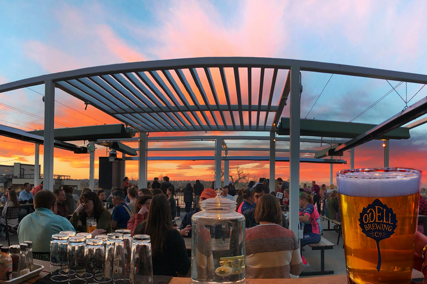 sunset at an outdoor brewery