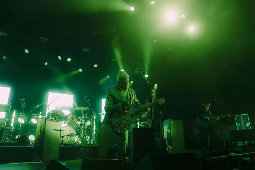 A photo of Modest Mouse performing at Mission Ballroom in Denver, Colorado.