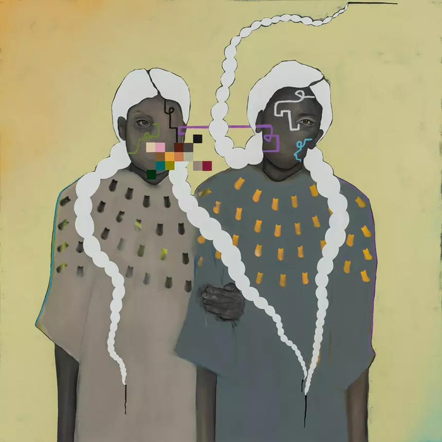 painting of women with white hair braided