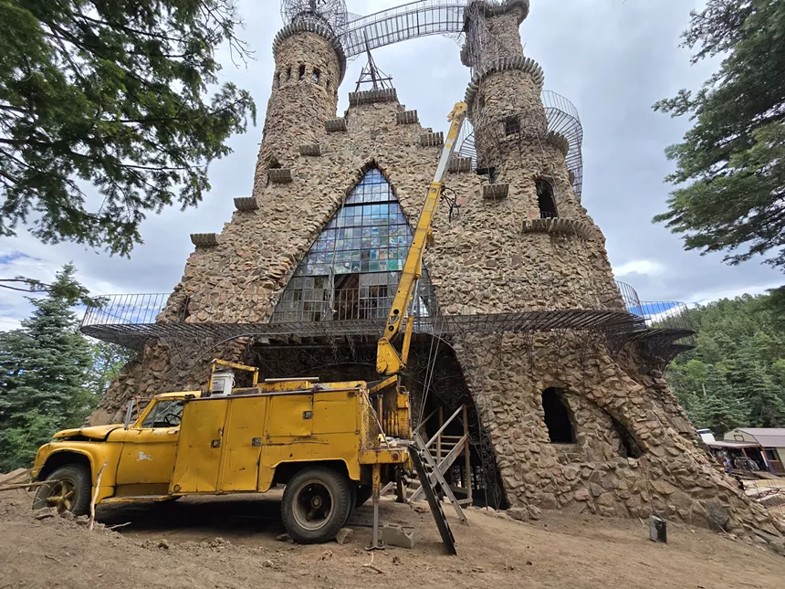 construction truck outside of castle