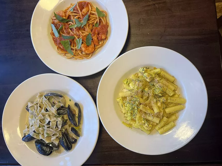 three seafood pasta dishes