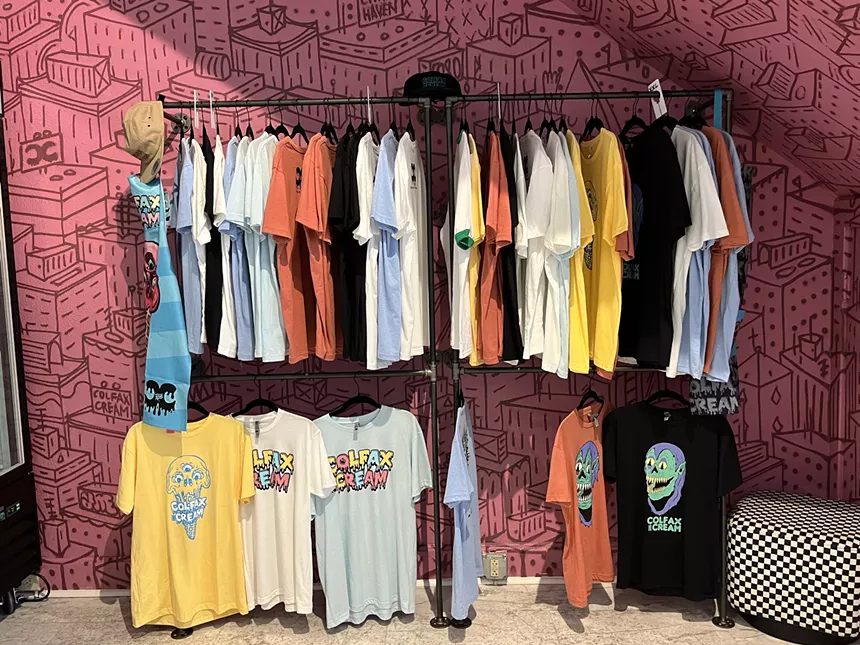 t-shirts on a rack