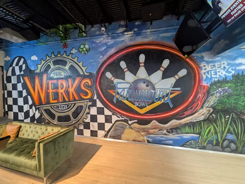 Bowling logo on wall.