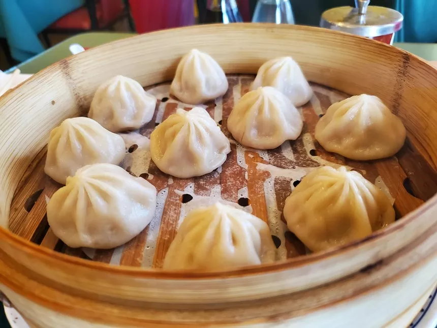 steamer basket of soup dumplings