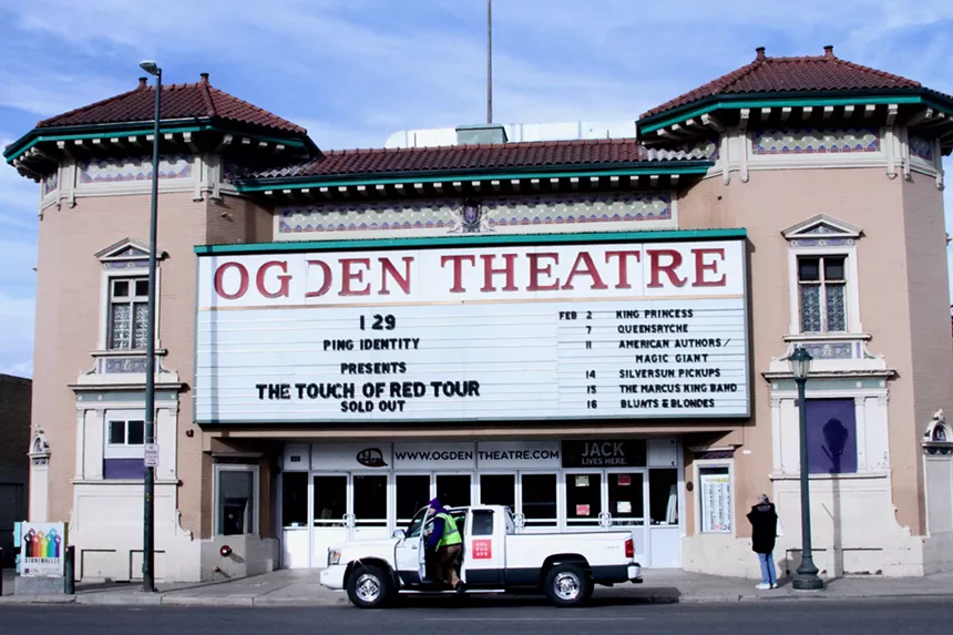 Old photograph of the Ogden Theatre's exterior.