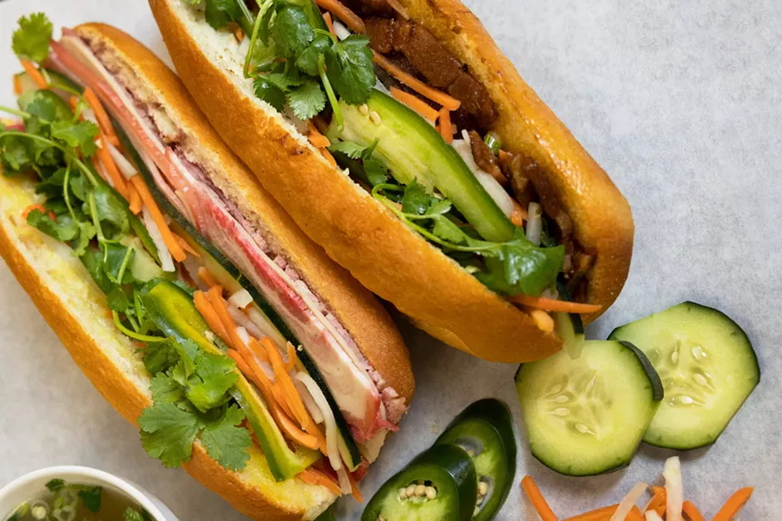 two banh mi sandwiches
