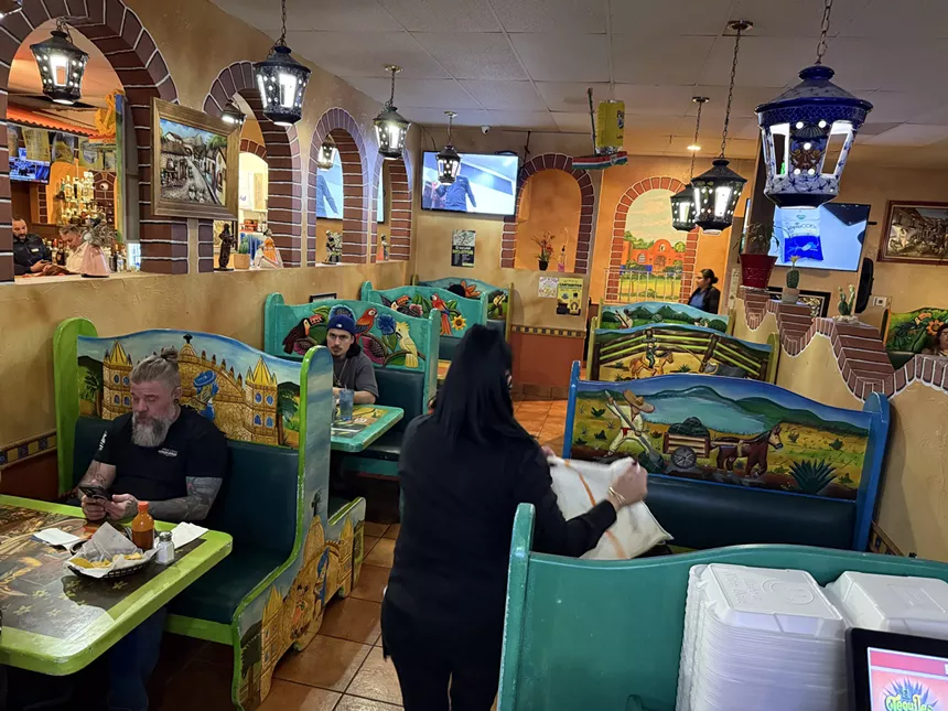 colorful booths inside a restaurant