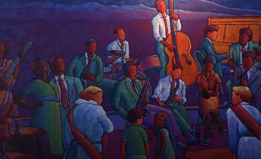 a painting of people at a show