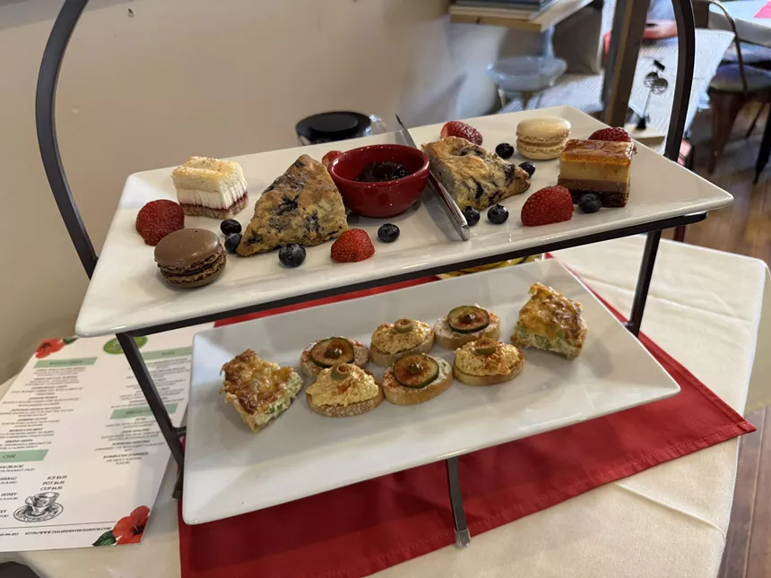 various bites on a two-tiered tray