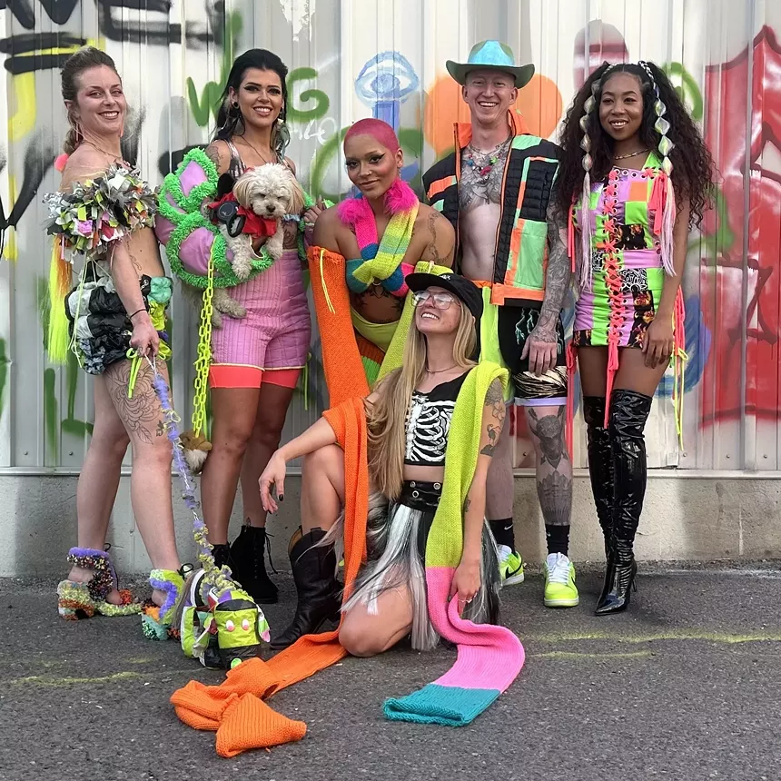 A group of people model colorful clothing