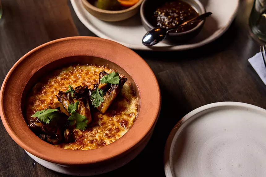 queso fundido with mushrooms