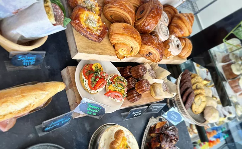 Sandwiches, croissants and other pastries inside GetRight's display case