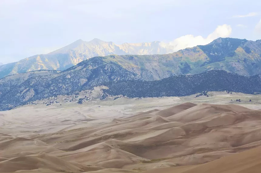 Sand dunes and the Sangre de Cristo Mountains at Great Sand Dunes National Park