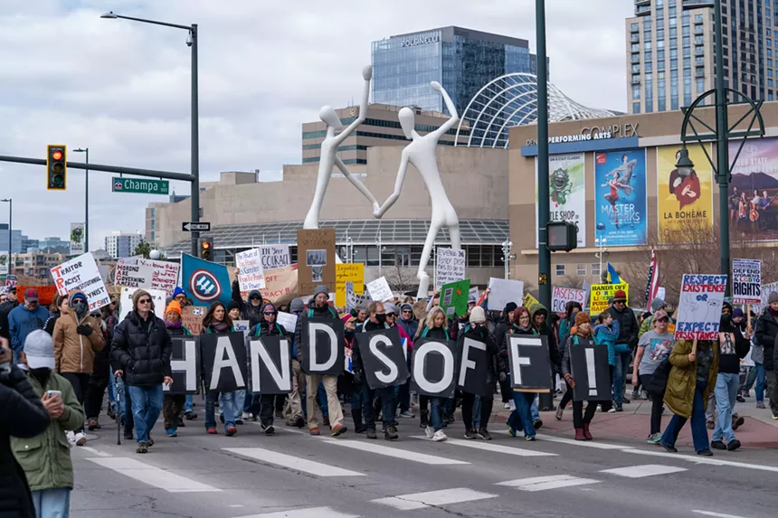 protesters on speer