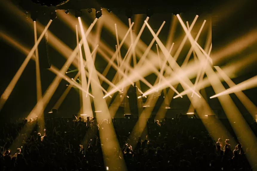 A photo of stage lights during Ben Böhmer's performance.
