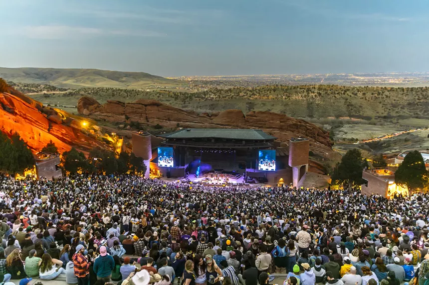 A picture of a packed Red Rocks crowd.