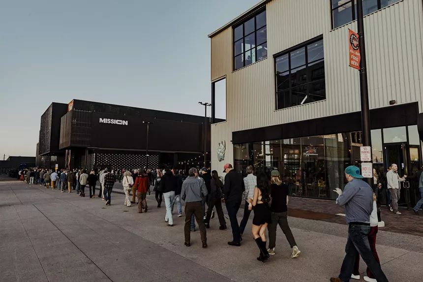 A photo of a long line to enter Sturgill Simpson show at the Mission Ballroom.