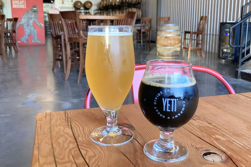 Two craft beers from Great Divide Barrel Bar