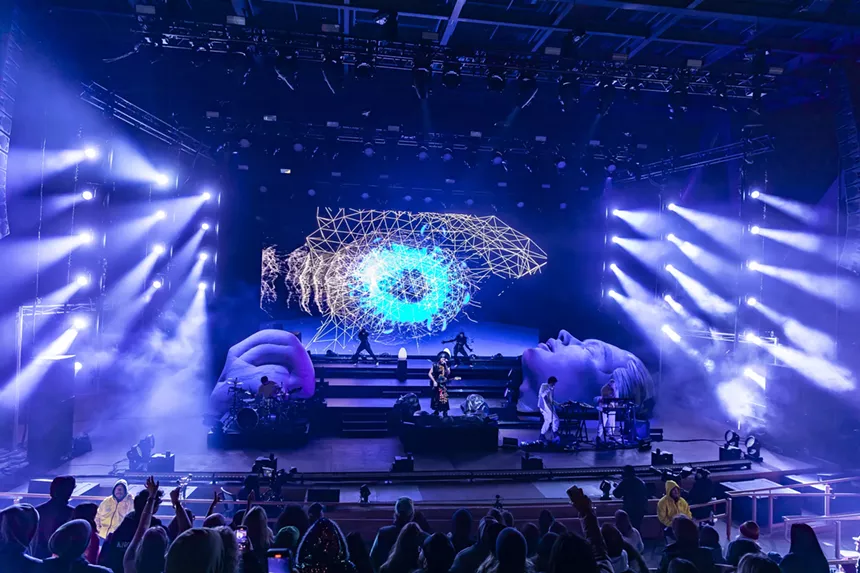 A wide shot of Empire of the Sun performing on stage at Red Rocks on Monday, April 28, 2025.