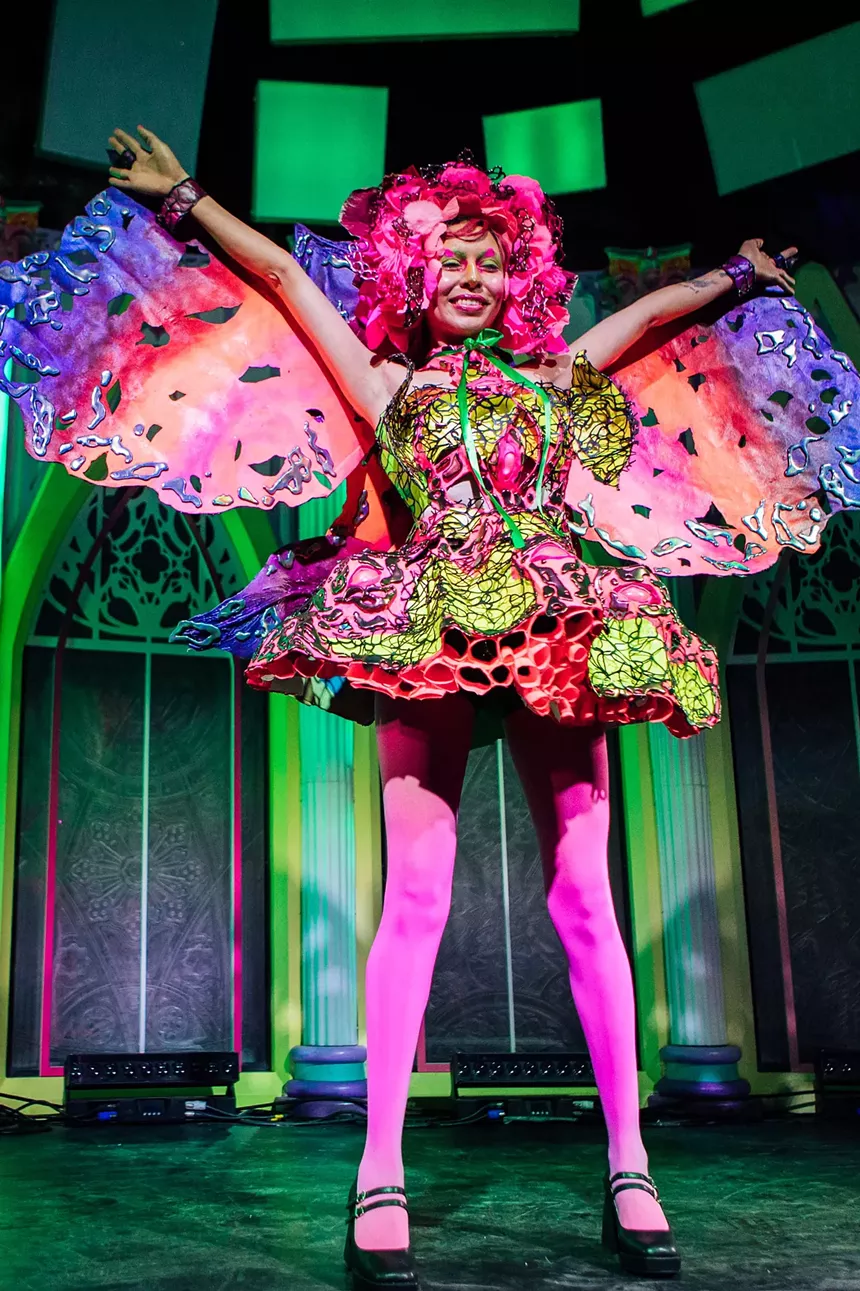 A model in colorful attire