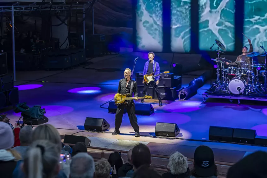 Sting performing on stage at Red Rocks on Monday, May 19, 2025.