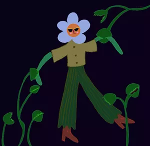 Art of a flower being attacked by venus fly traps