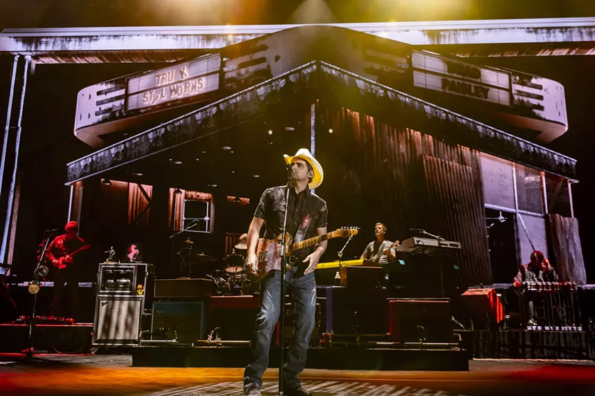 Brad Paisley performing on stage at Red Rocks.
