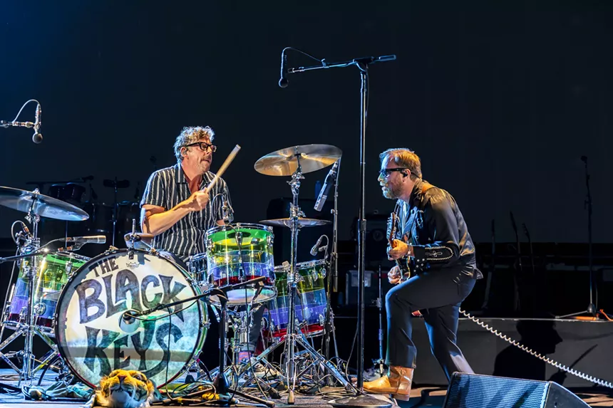 Patrick Carney and Dan Auerbach, of The Black Keys, performing on stage at Red Rocks.
