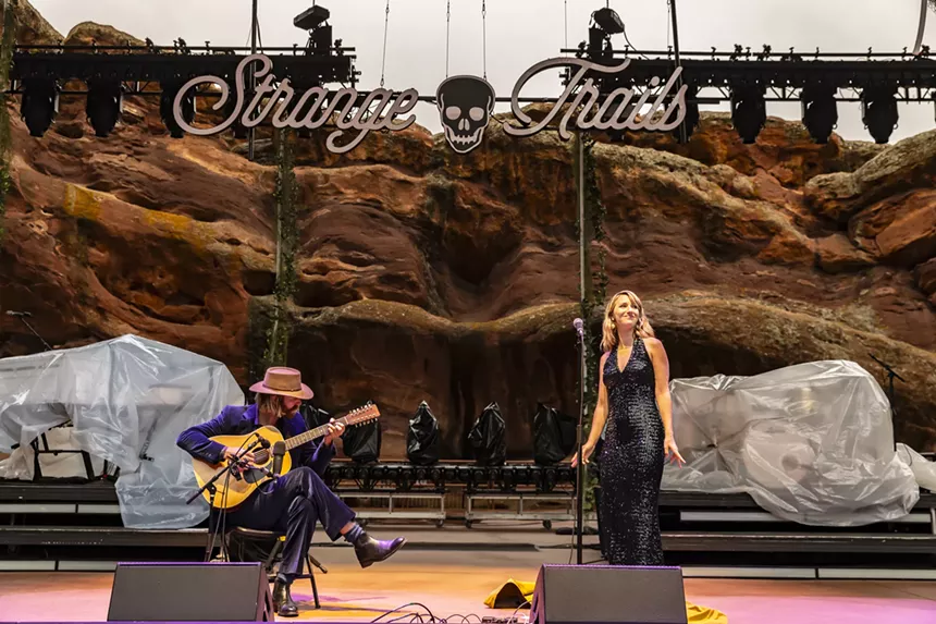 A photo of Molly Lewis performing at Red Rocks.