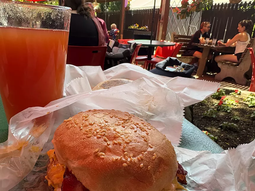 burger on a patio