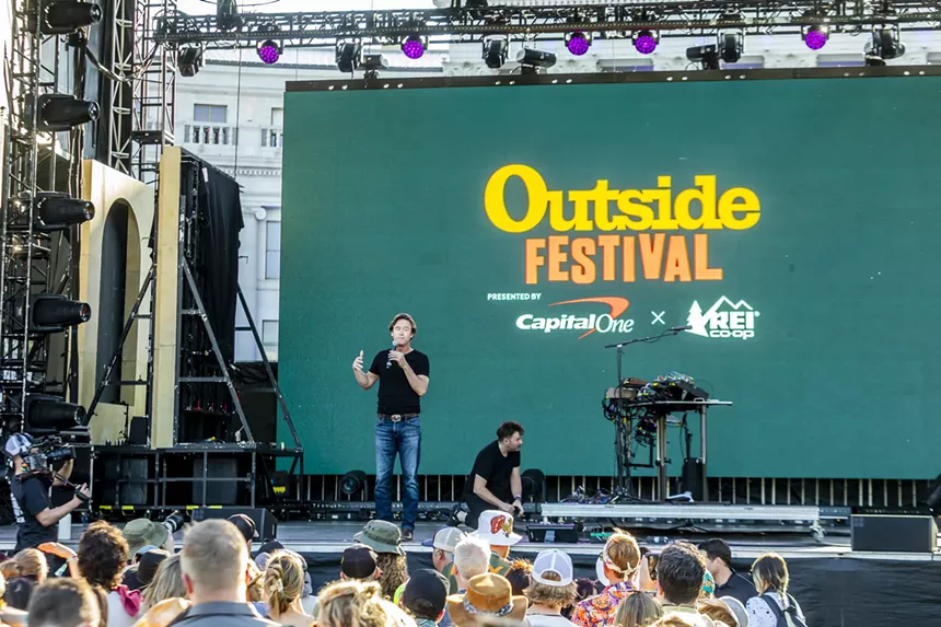 Denver Mayor Mike Johnston made an appearance and speech at the Outside Festival.