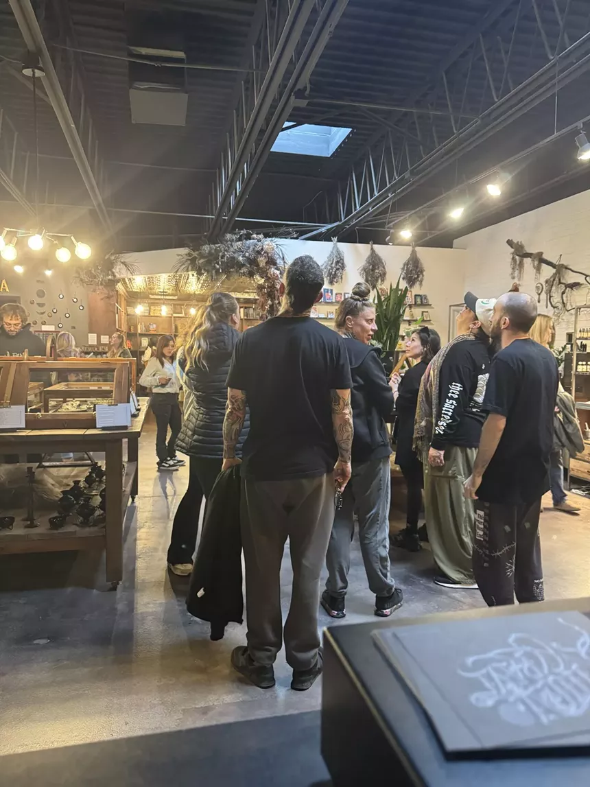 People look up at the ceiling