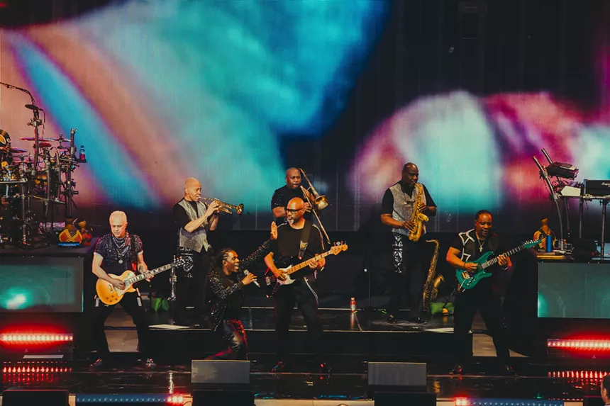 Earth, Wind & Fire Horns on stage at Fiddler's Green Amphitheatre in Greenwood Village, Colorado on Saturday, June 14, 2025.