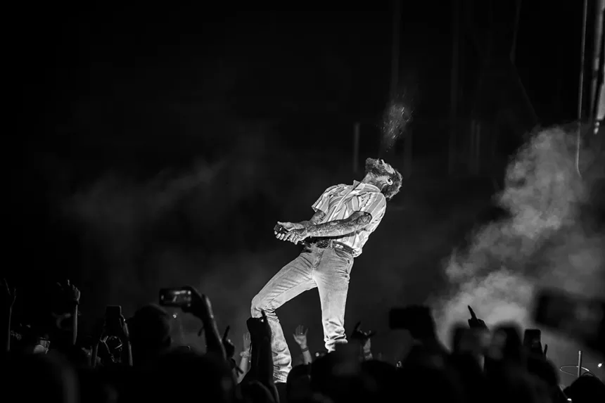 Post Malone on stage at Empower Field at Mile High for The Big ASS Stadium Tour.