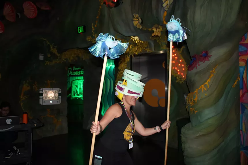 An actor rehearses a scene for an immersive performance at Meow Wolf in Denver.