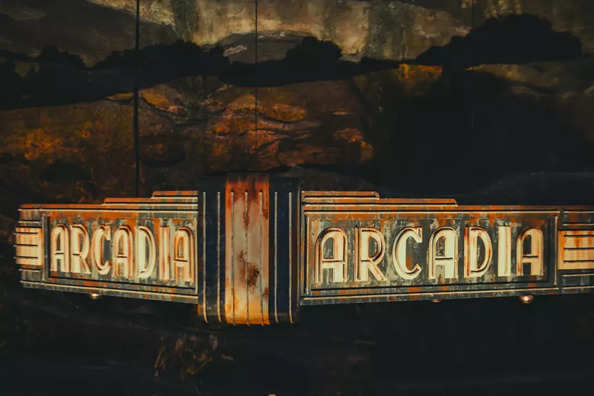 The marquee for their tour and recent album title, Arcadia, on display at Red Rocks.