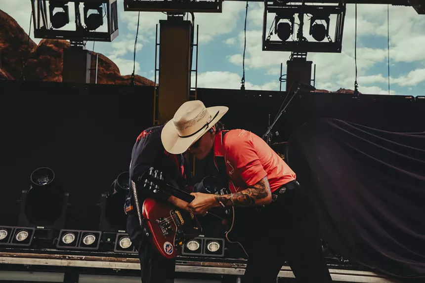 Beach weather on stage at Red Rocks.