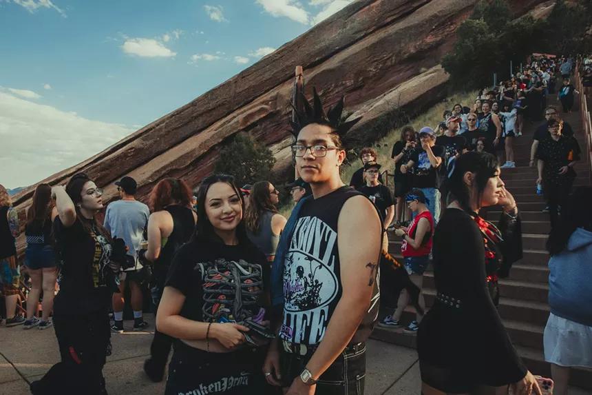 Pierce The Veil fans wearing artist merch.