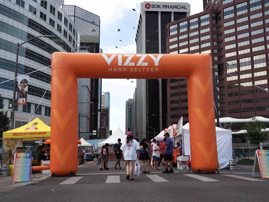 An orange inflatable arch