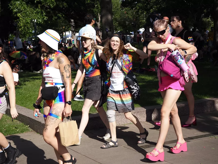A group of people walks