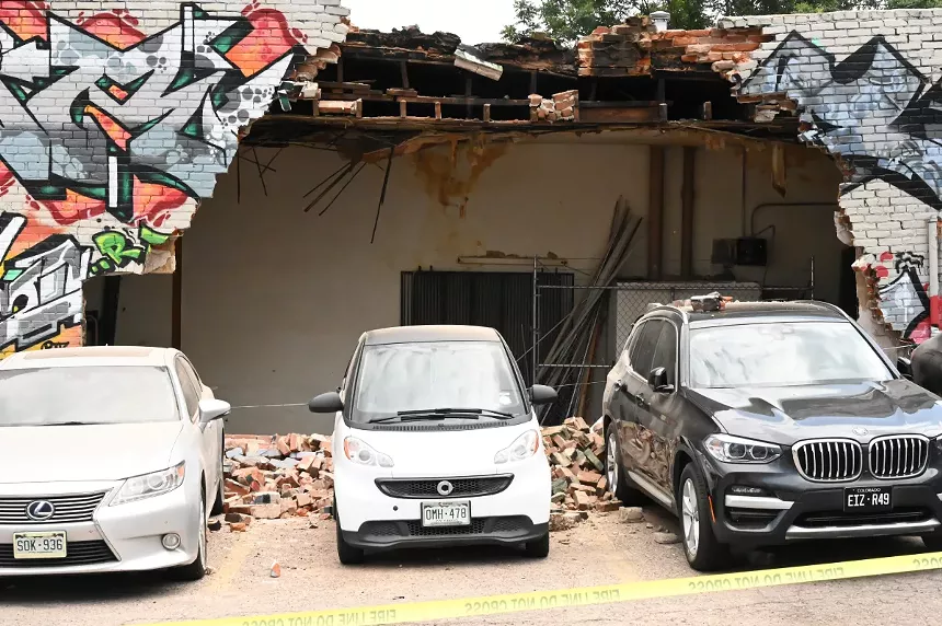 Cars with debris on top.