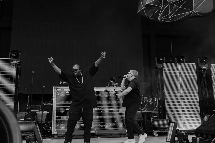 Run The Jewels on stage at Fiddler's Green Amphitheatre in Greenwood Village, Colorado on Friday, July 4, 2025.