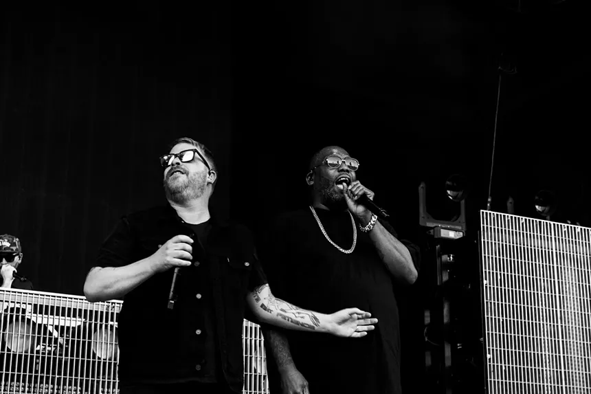 Run The Jewels on stage at Fiddler's Green Amphitheatre in Greenwood Village, Colorado on Friday, July 4, 2025.