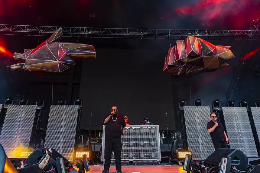 Run The Jewels on stage at Fiddler's Green Amphitheatre in Greenwood Village, Colorado on Friday, July 4, 2025.
