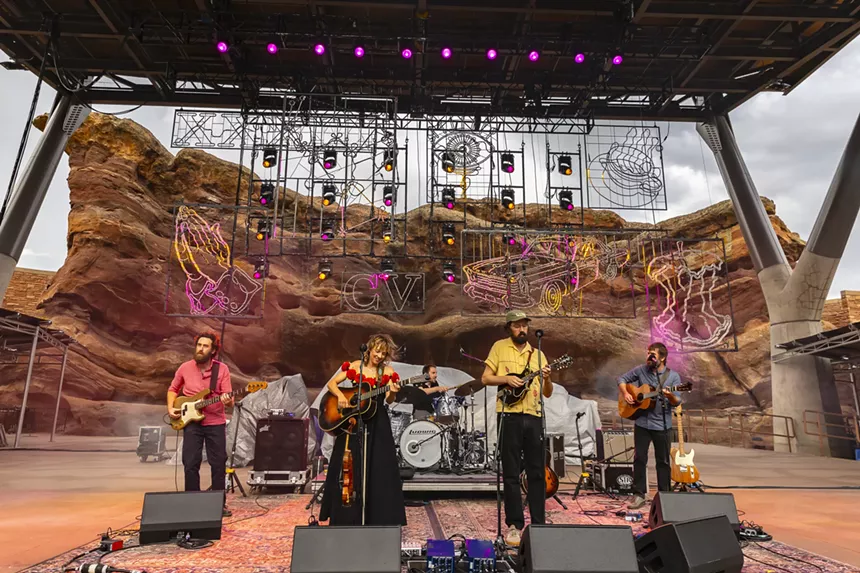 Watchhouse on stage at Red Rocks opening for The Avett Brothers.