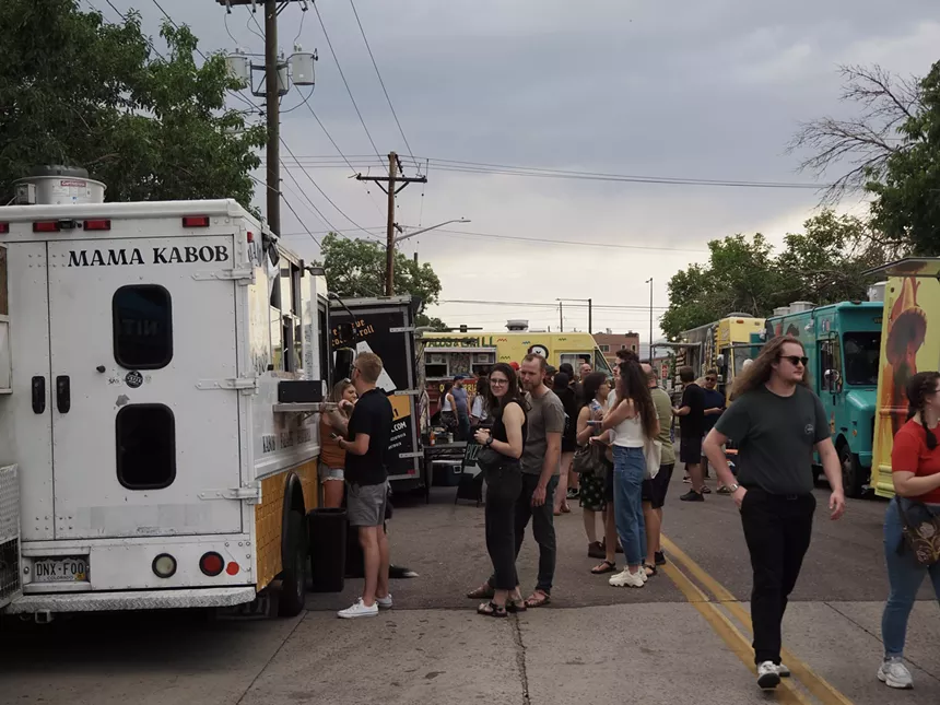 people in line for food trucks