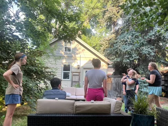 People work outdoors