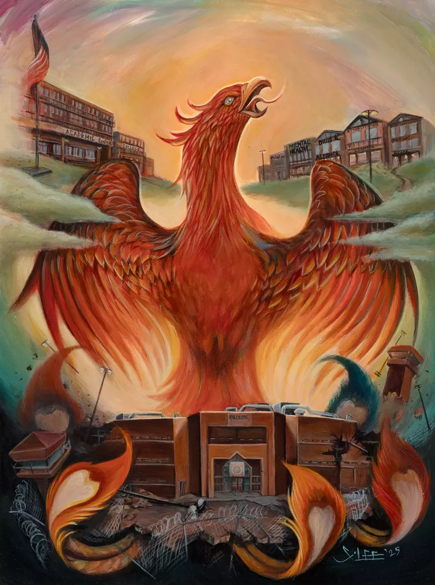 prisoner painting of phoenix and rebirth