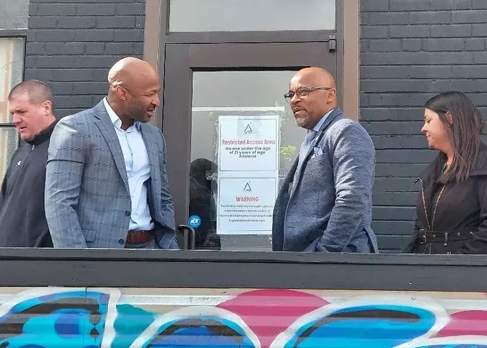 Denver Mayor Michael Hancock and marijuana lounge owner Dewayne Benjamin