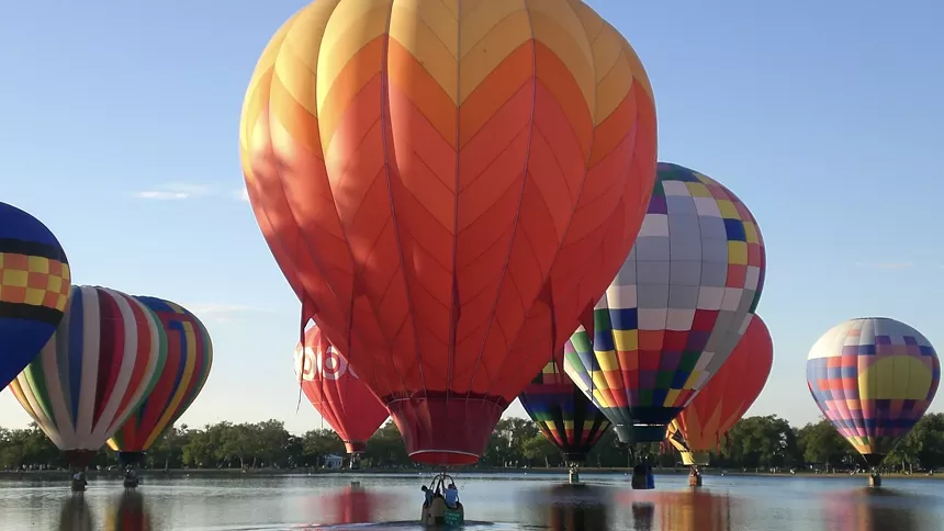 Hot air balloons ascending during the Labor Day Lift Off event in Colorado Springs